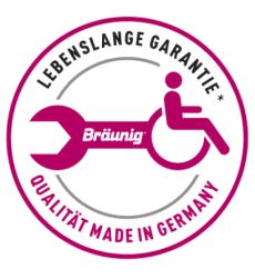 Siegel f&uuml;r lebenslange Garantie auf Produkte von Rollstuhl Br&auml;unig (f&uuml;r Gestell und R&uuml;ckenlehne)