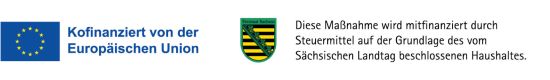 EU-Emblem und Wappen des Freistaats Sachsen mit Hinweis zur Projektförderung